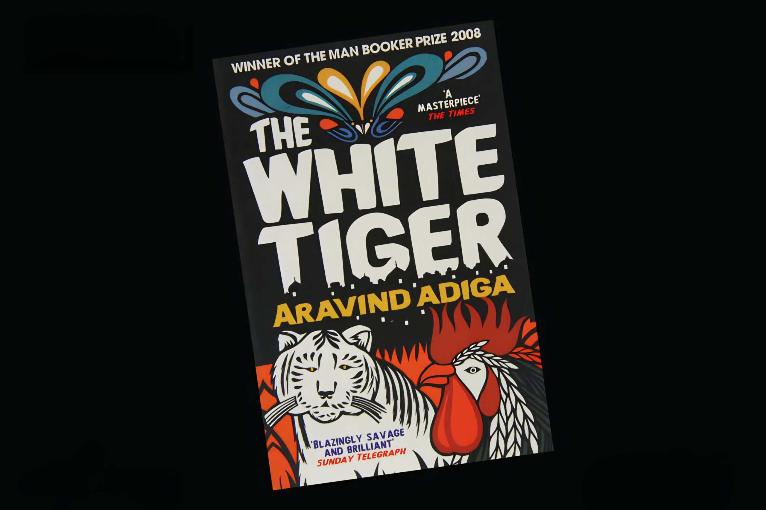 Picture of the paperback cover, The White Tiger.