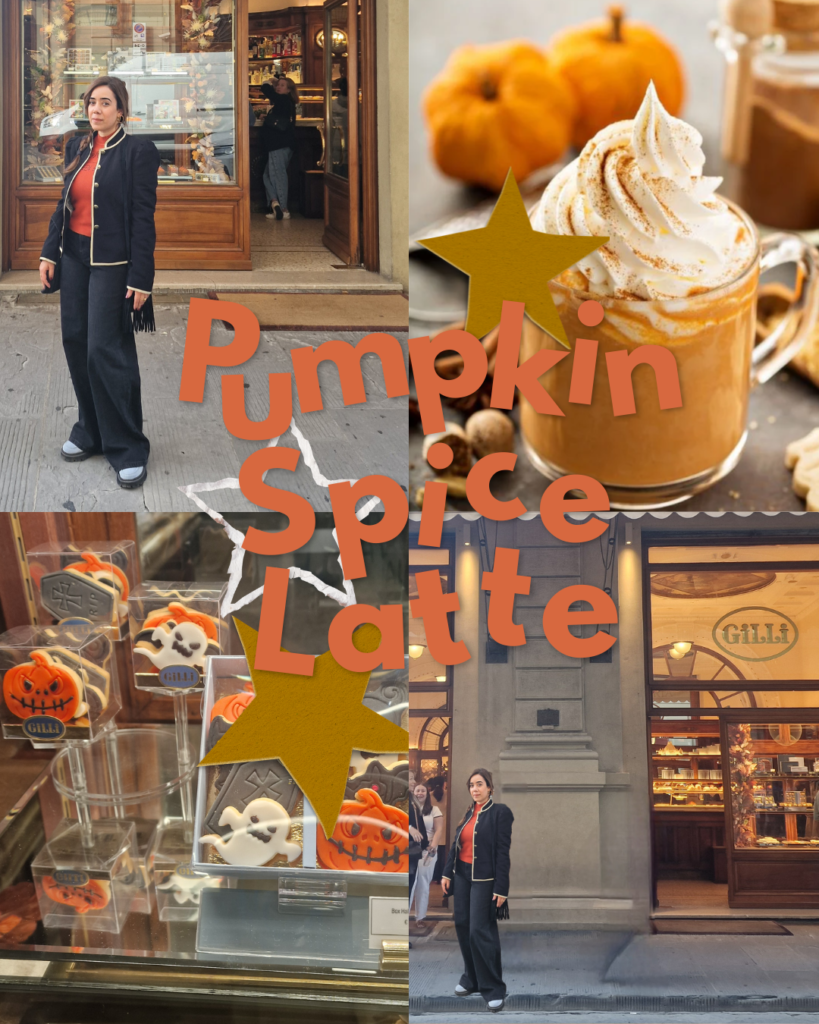 A collage of four pictures about an autumn coffee in Florence.